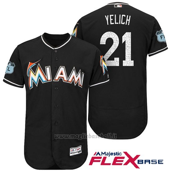 Maglia Baseball Uomo Miami Marlins Christian Yelich Nero 2017 Allenamento Primaverile Flex Base Giocatore